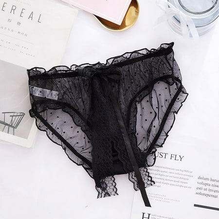 

Womens Underwear Lace New Fashion Dot Mesh Underwear Lingerie Big Bow Lingerie Brief Underwear For Women White Xl