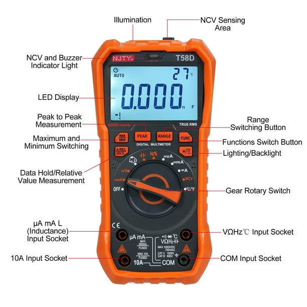 Multimeters,Meter Professional Tools 60000 Meter T58d - Walmart.ca