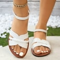 thumbnail image 5 of LOVZFMLL Women's Flat Sandals Ankle Strap Open Toe Sandals Summer Leather Dressy Sandals for Casual Beach Walking Travel White 6.5, 5 of 9