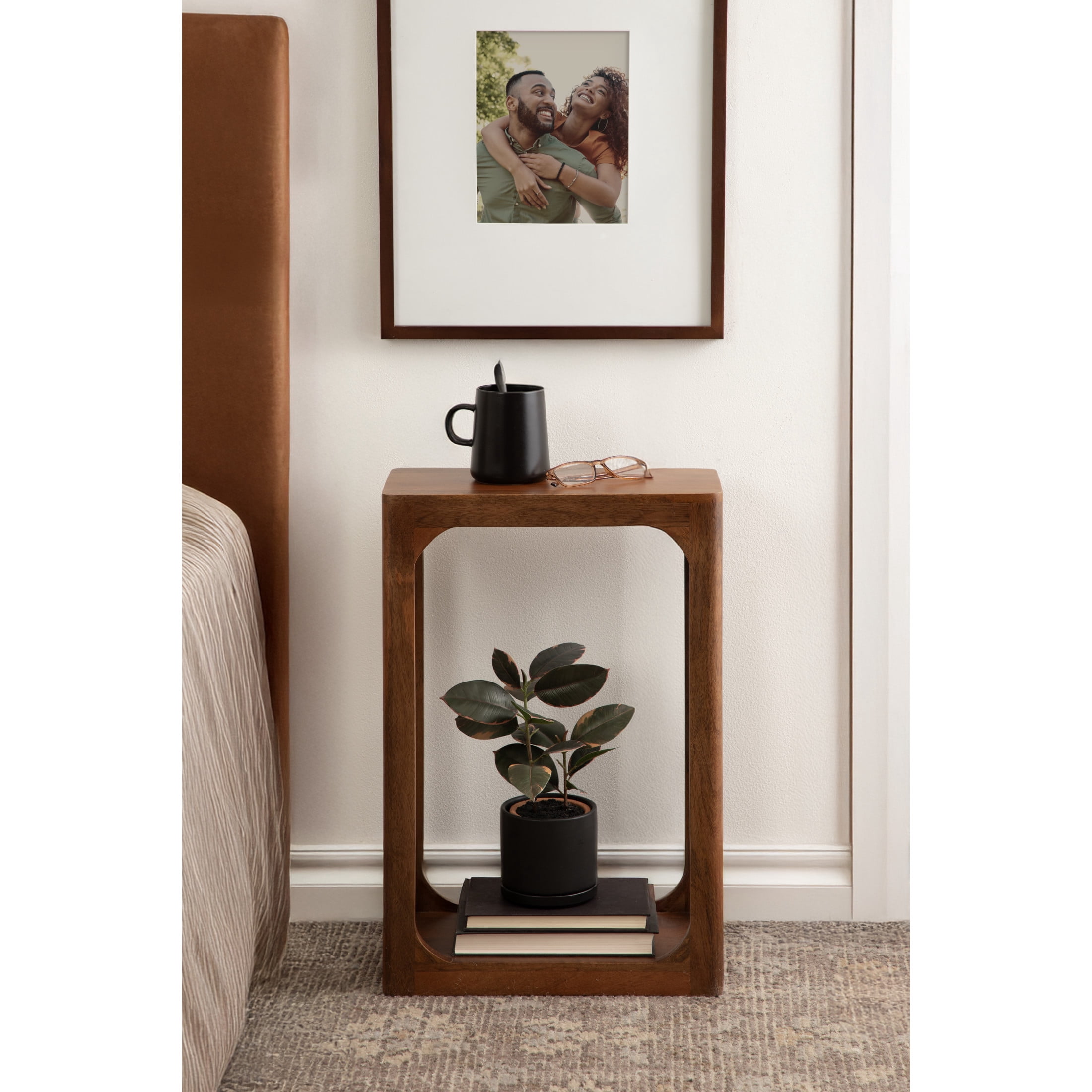 Kate and Laurel Dahl Modern Slatted Wooden Slim Side Table, 16 x 8 x 24, Walnut Brown, Transitional Wood Narrow End Table for Use as Living Room Plant Stand or Small Bedroom Nightstand