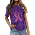 thumbnail image 2 of Yxbdin Breast Cancer Shirts for Women Funny Pink Ribbon Graphic Tees Comfy Crew Neck Short Sleeve Tops Breast Cancer Awareness Tshirts Daily Wear, 2 of 3