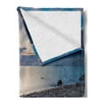 thumbnail image 2 of Driftwood Soft Flannel Fleece Blanket, Seascape Theme Rocky Sea Shore with Driftwood Trees Trunks Cloudy Sky Image, Cozy Plush for Indoor and Outdoor Use, 60" x 80", Blue and Beige, by Ambesonne, 2 of 5