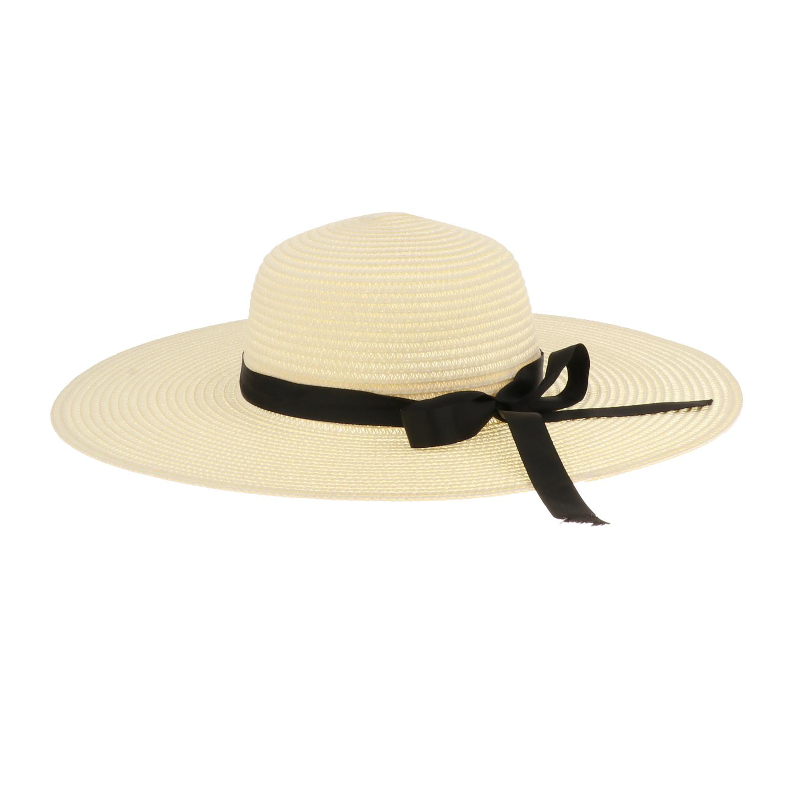 Women Bowknot Bucket Straw Hat Trilby Fedora Wide Brim Summer Beach Sun Cap 
