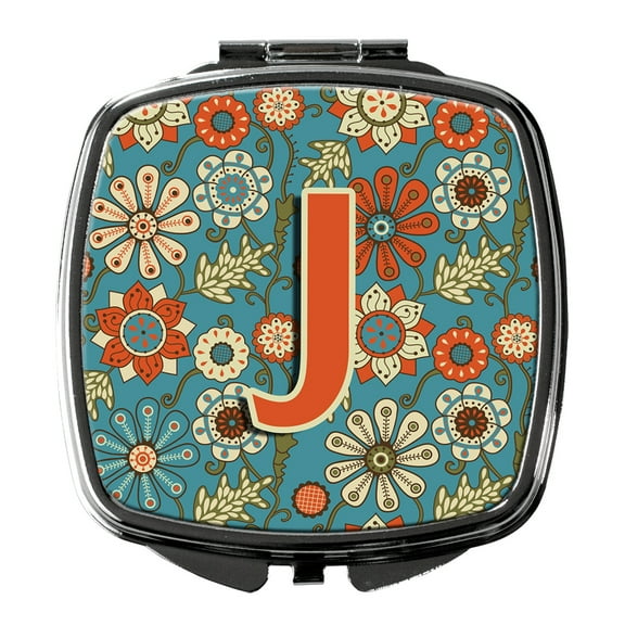 Letter J Flowers Retro Blue Compact Mirror CJ2012-JSCM