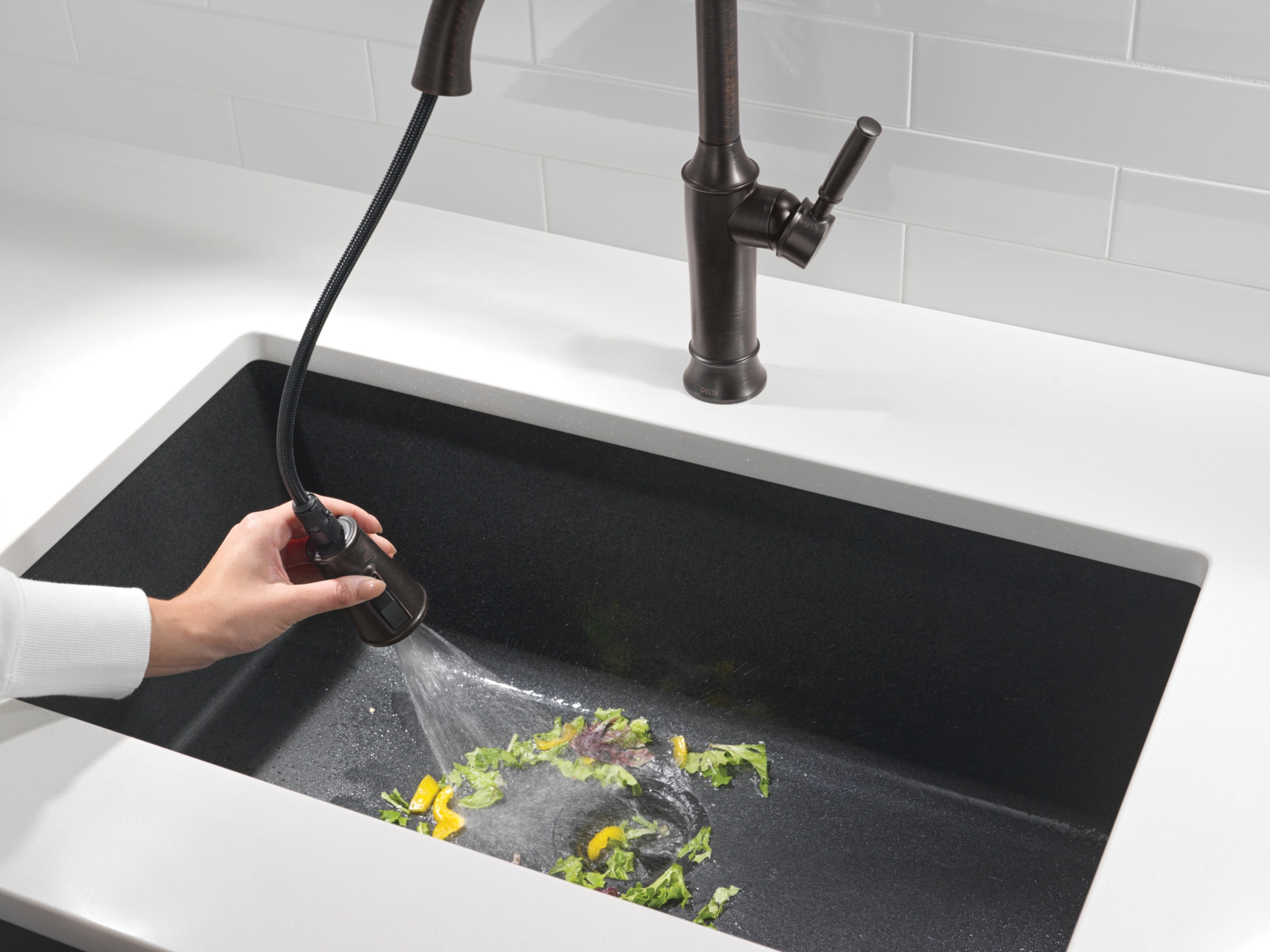 Delta 9184-Dst Renaldi 1.8 GPM Single Hole Pull Down Kitchen Faucet - Lumicoat Arctic