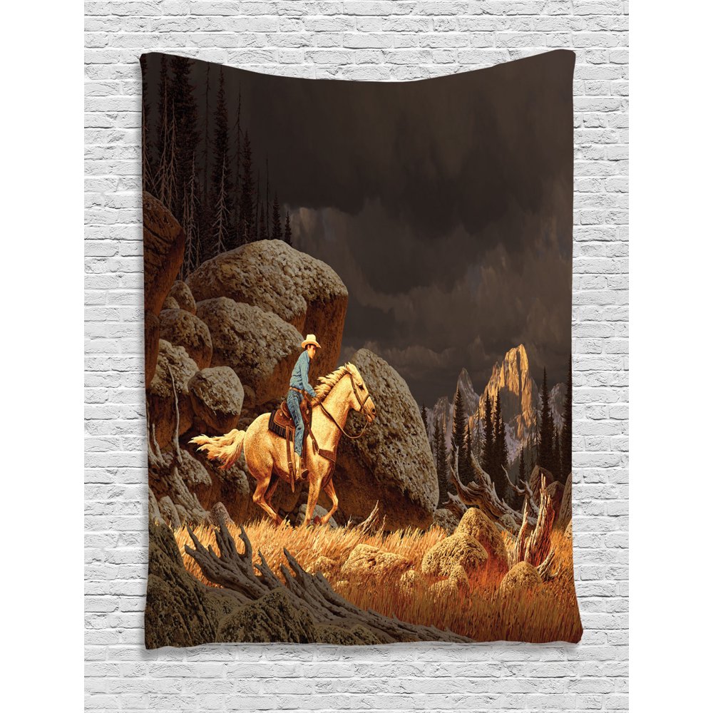 Western Decor Wall Hanging Tapestry, A Rock Mountain Scene Landscape