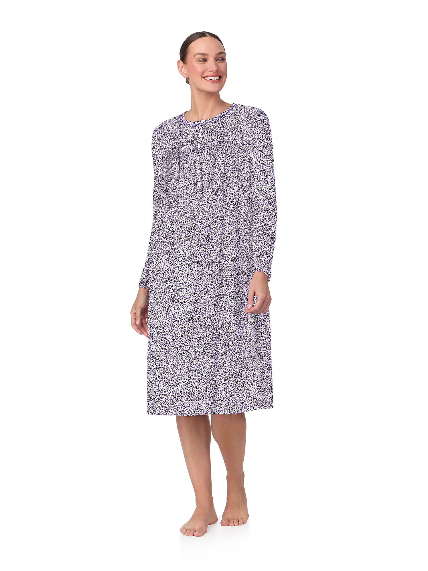 Aria Women’s Long Sleeve Stretch Velour 44" Sleepwear Nightgown, Sizes XS-5X