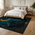 thumbnail image 3 of ODIKA 6'x9' Ultra-Soft Area Rug, Midnight Blue Gold Gothic Moon Scene Intricate Nighttime Castle and Cat Design Washable, Bare feet friendly, Silk-Touch for Guest Room, Bedroom, 3 of 7