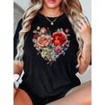 thumbnail image 1 of Creative Floral Heart Pattern Printed Women'S Trendy Round Neck Short Sleeve, Simple Casual Sports T-Shirt, Comfortable Summer Top for Holidays., 1 of 6