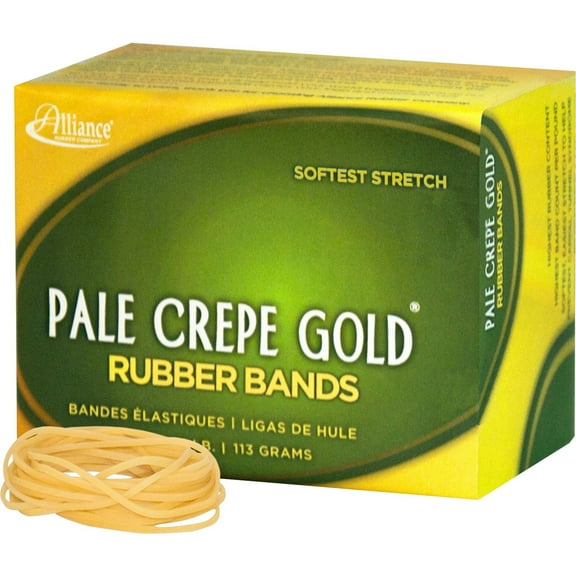 Alliance Rubber 20169 Pale Crepe Gold Rubber Bands - Size #16 - Approx. 668 Bands - 2 1/2" x 1/16" - Golden Crepe - 1/4 lb Box | Bundle of 5
