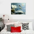 thumbnail image 5 of Chilfamy  Zen Stone Canvas Wall Art White Flower and Blue Butterfly on Lake Wall Art for Bathroom Living Room Bedroom Modern Spiritual Yoga Spa Picture Wall Decor Framed Bedroom Wall Art 16x12in, 5 of 6