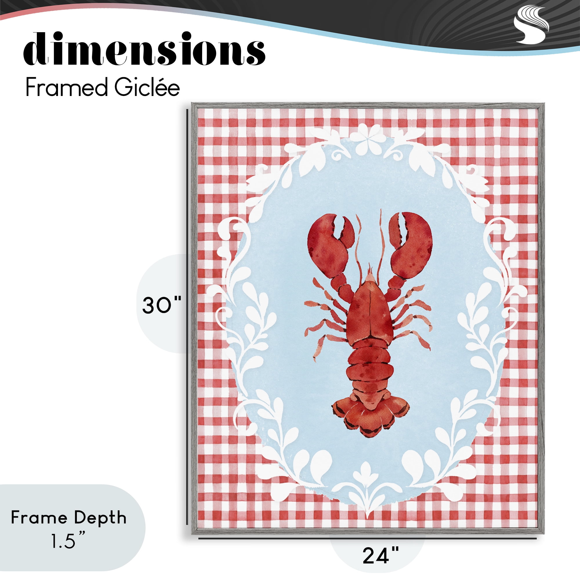 Stupell Industries Lobster with Red Plaid Gray Framed Giclee Art, design by Heather Lee Chan