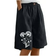 thumbnail image 2 of Clearance under 10$ Sevevn Women's Casual Printed Half Shorts Pants Summer Elastic Waist Buttons Casual Pockets Pants Holiday Gift Finder Black S, 2 of 7