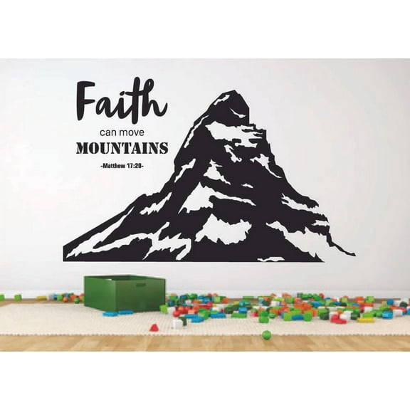 Faith Can Move Matthew 17:20 Bible Verse Religious Religion Christ Saying Motivational Quote Wall Decal Wall Art Designs Stickers for Home Room House Decor Vinyl Wall Sticker Decoration (18x20 inch)