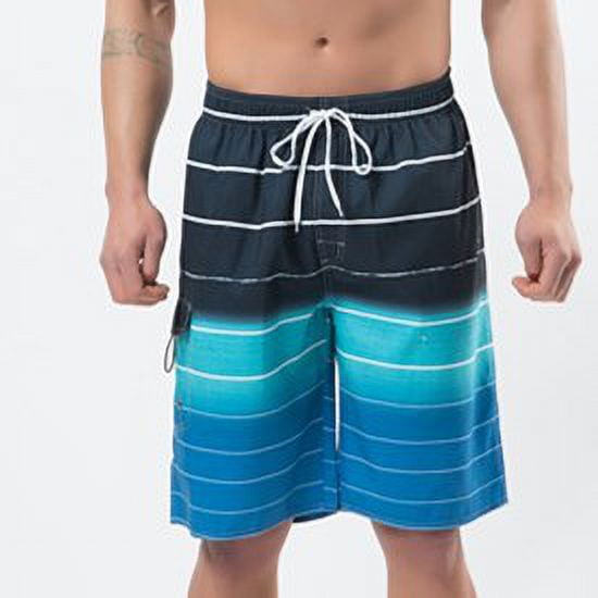 Bañador para hombre, grande y alto, con bolsillo lateral, pantalones cortos de playa a rayas con cordón y forro de malla, trajes de baño para hombre