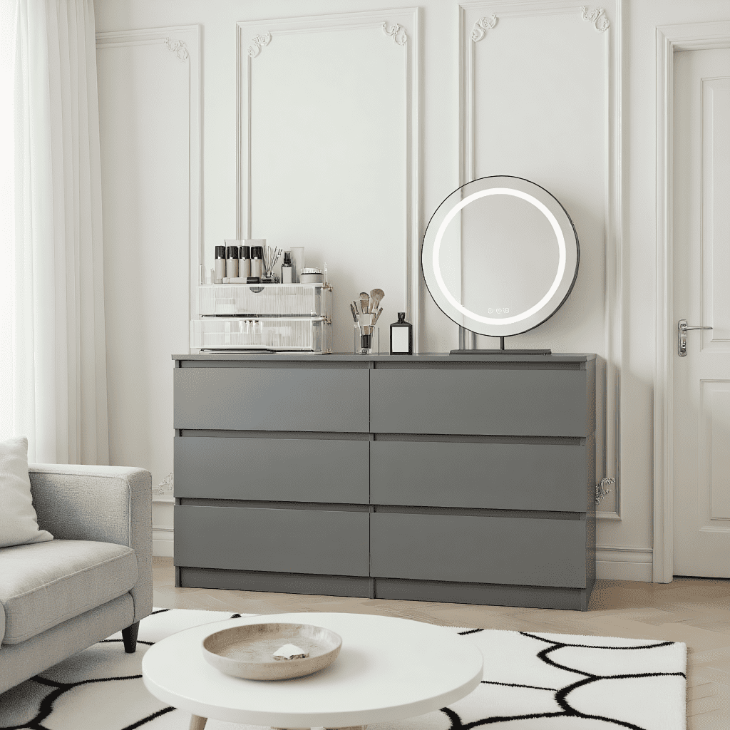 Kadyn 6 Drawer Bedroom Dresser, Chest of Drawers for Bedroom, Dressers with Handleless Design, Gray