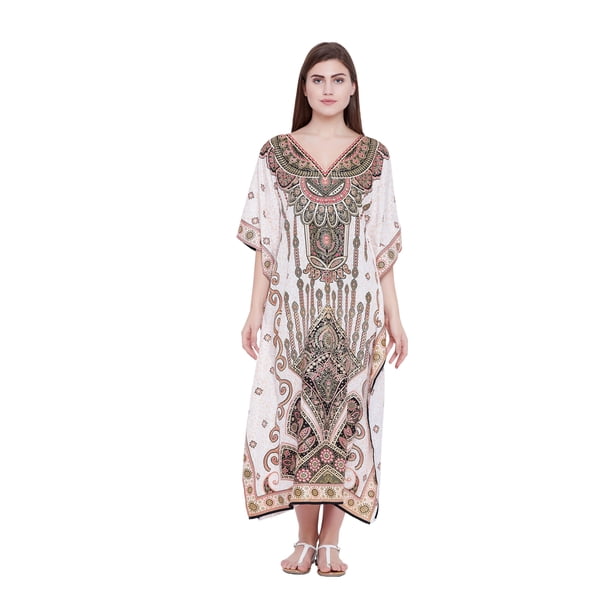 Oussum Cream Kaftan Dress For Women Paisley Plus Size Caftan Dress For Summer Ladies Women S Plus Size Kaftan Full Length Free Size Long Women Dress Walmart Com Walmart Com