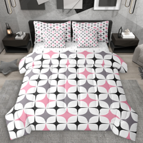 Manfei Colorful Stars Bedding Comforter Set 7 Pieces, Modern Geometric Art Queen Bedding Sets, Abstract White Gray Pink Queen Sheet Sets, Luxury Bedroom Decor