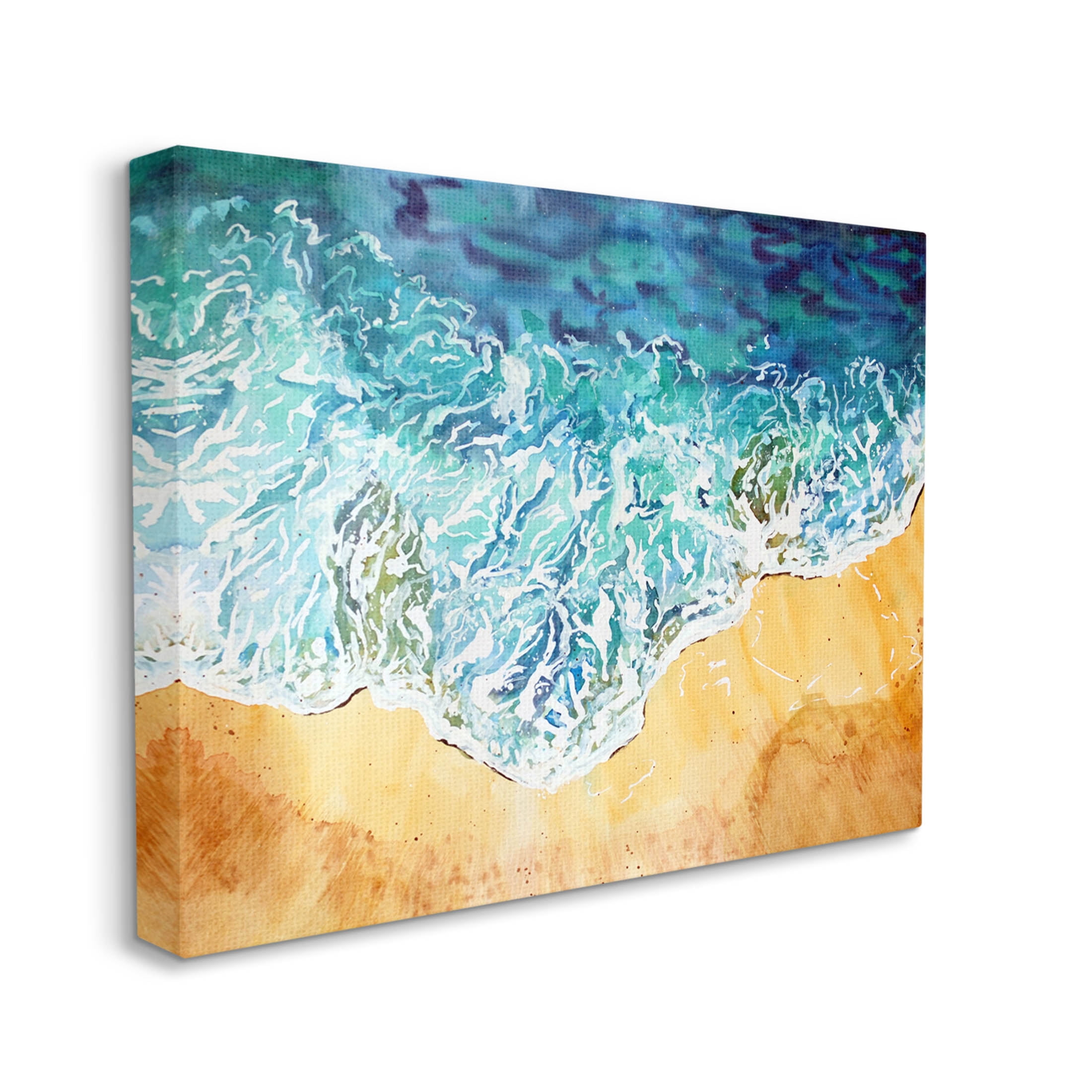 Aerial Wave Splash Shore Coastal Graphic Art Gallery Wrapped Canvas Print Wall Art