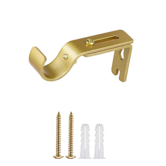 Adjustable Curtain Rod Brackets, Wall Mounted Metal Single Rod Holder for Window Treatments, Black with Screws for Easy Installation