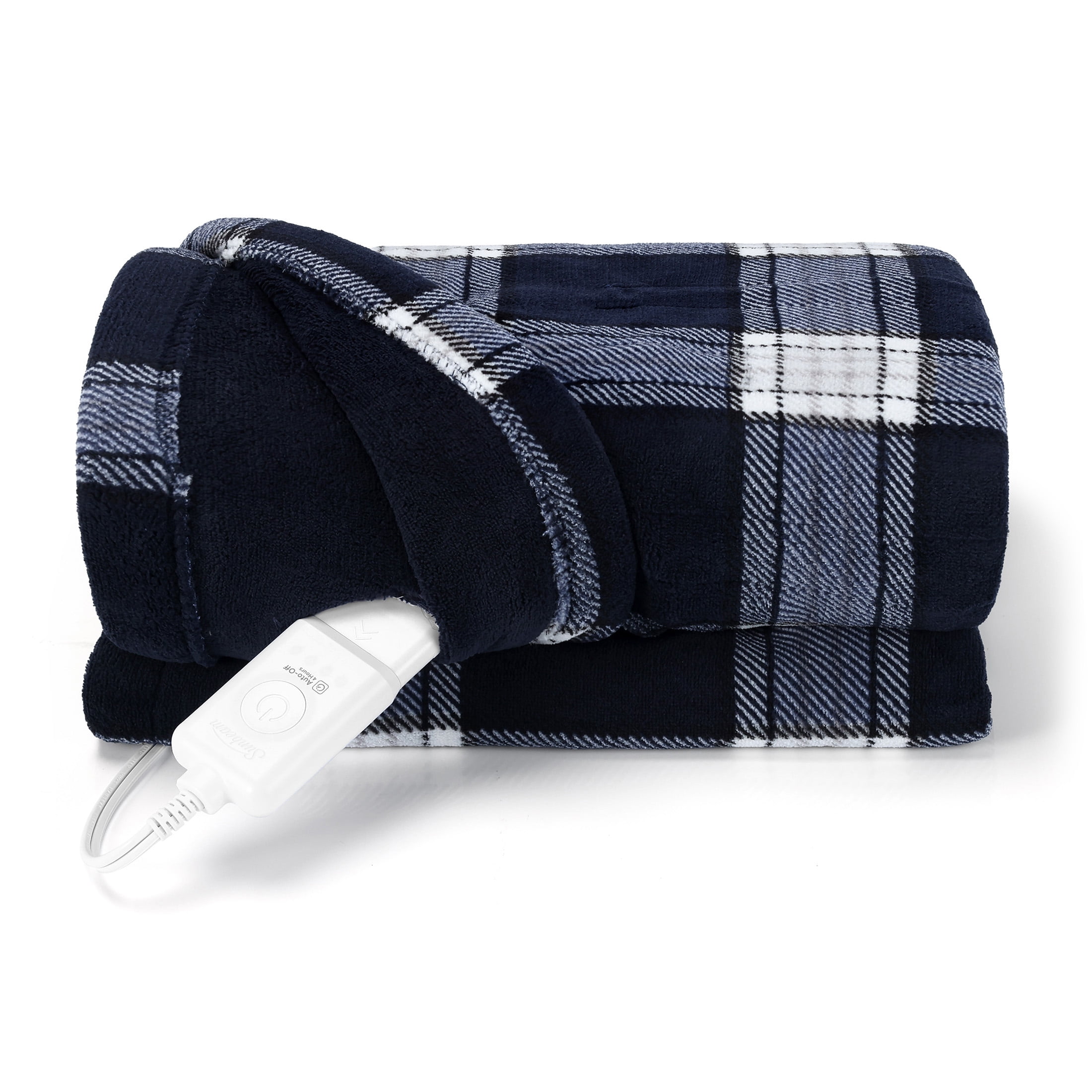 Free Shipping Sunbeam Microplush Sherpa Electric Heated Throw Blanket Red and Black Buffalo Plaid Walmart