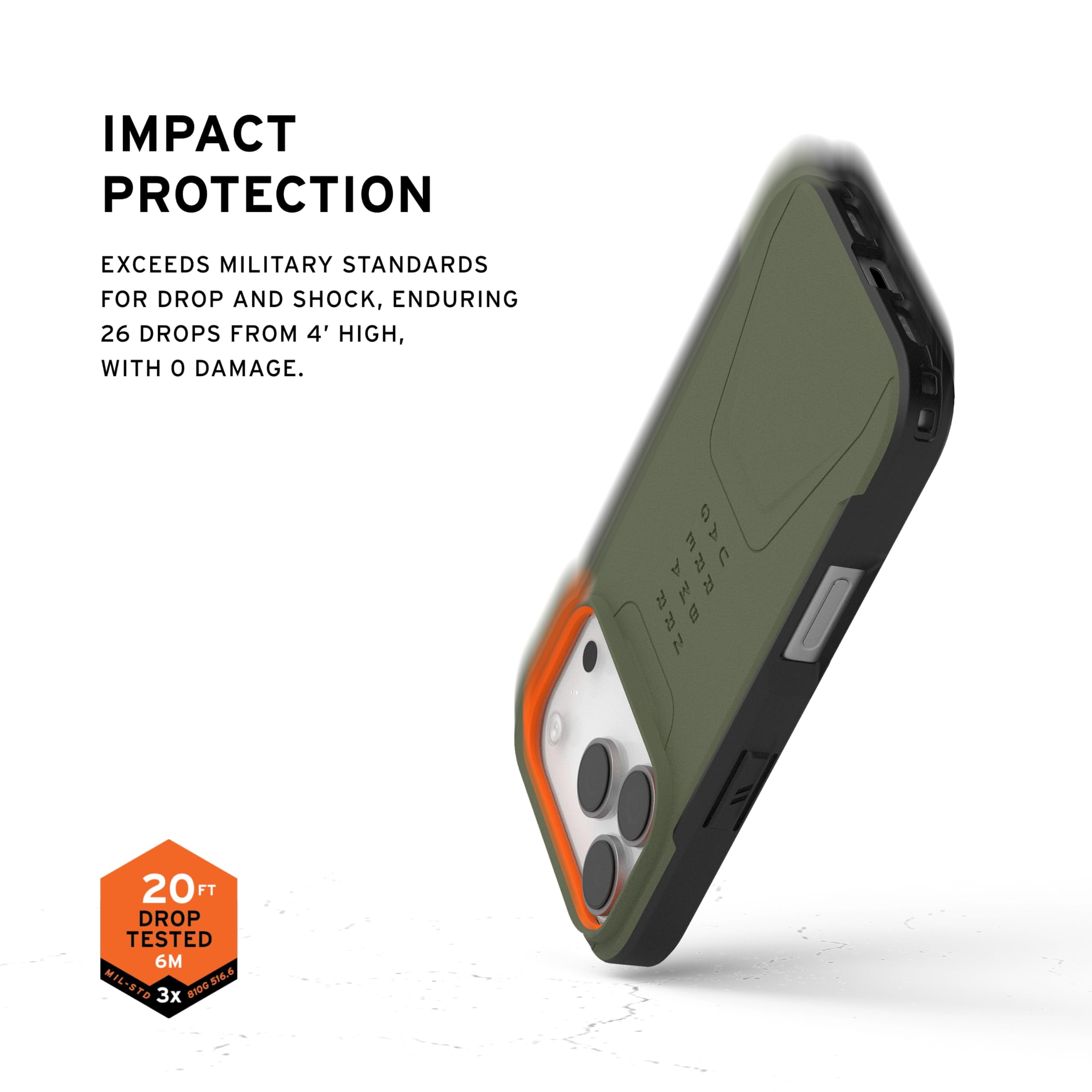 UAG iPhone 17 Pro Case Civilian - Compatible with MagSafe Military Grade Protective Cover, Olive/Orange