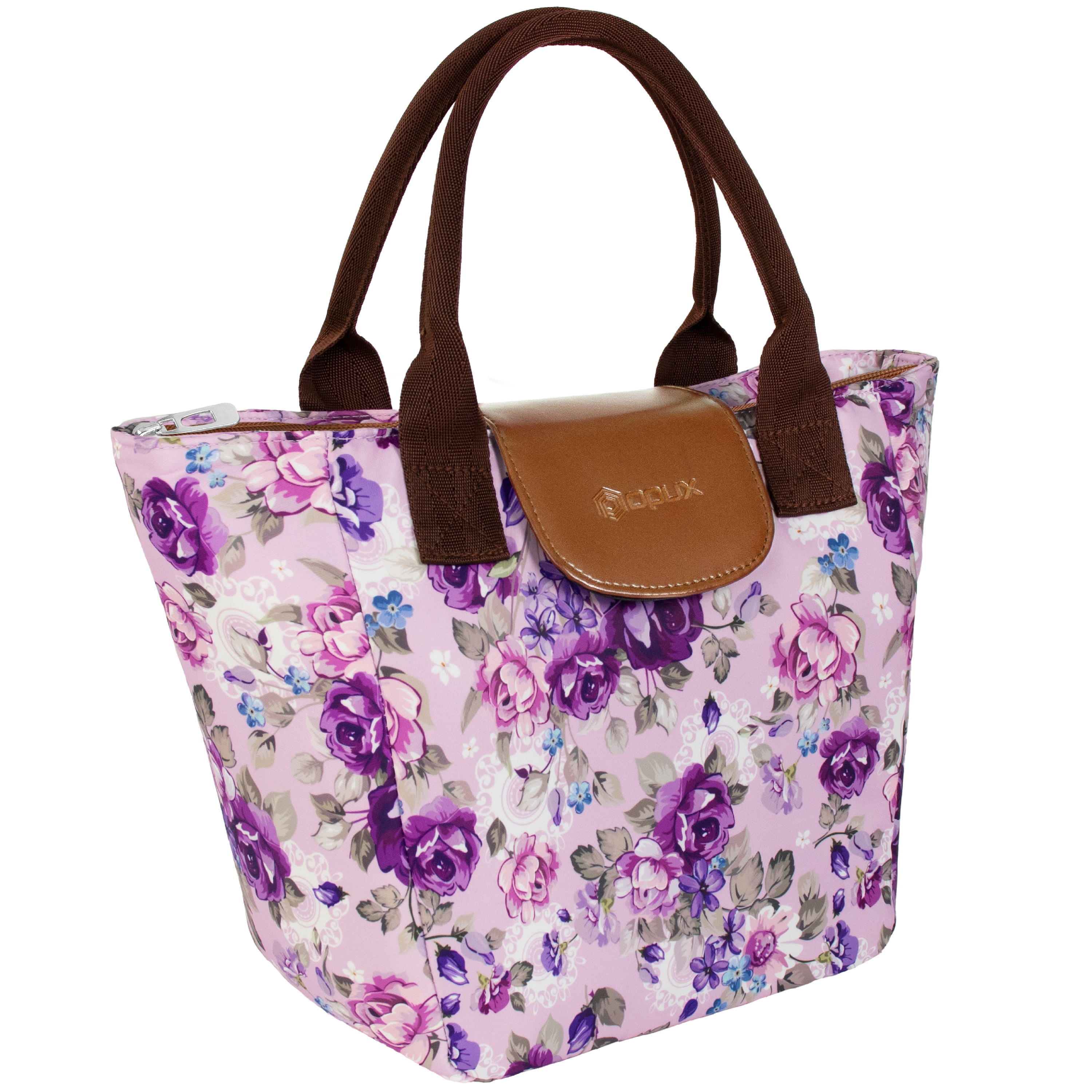 Lunch Bags Women Work Print Large Tote Bag Strap Cooler Box Picnic Black Floral
