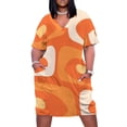 thumbnail image 1 of Piqué moderno de mediados de siglo para mujer patrón abstracto en naranja mandarina amarillo crema vestido suelto con bolsillo ropa, 1 of 6
