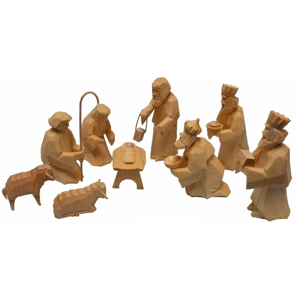 Hand Carved German Wood Christmas Nativity 9 Piece Set Handcrafted in