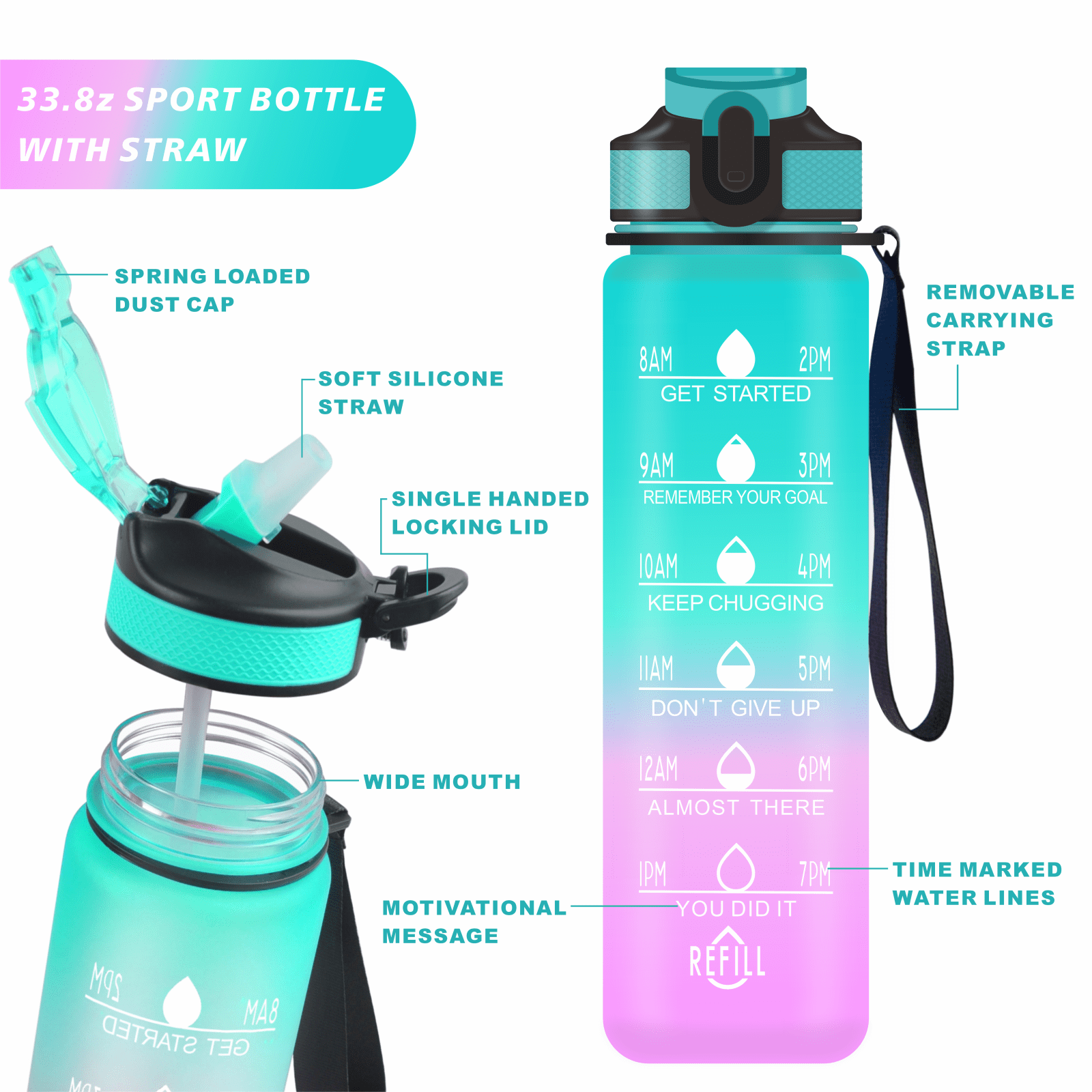  Nefeeko 32 oz Glass Water Bottles with Straw, Time Marker,  Motivational 1 Liter BPA FREE Leakproof Reusable Glass Water Bottle with  Silicone Sleeve, Bamboo, Spout Lid : Home & Kitchen