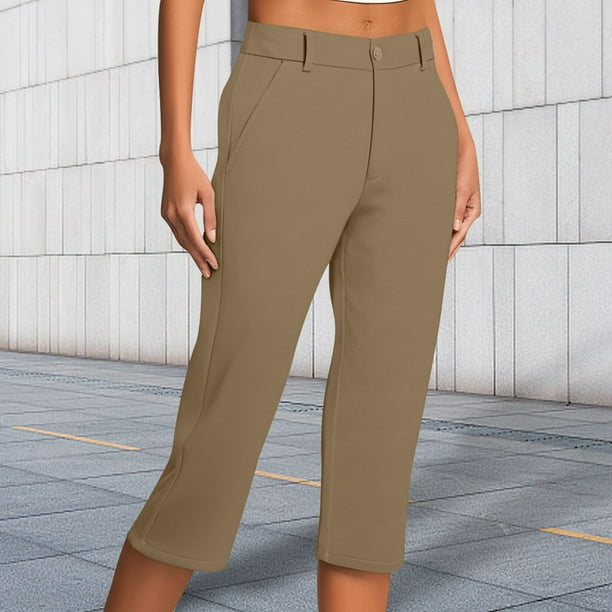 WILLBEST Pantalones Casuales para Mujer con Bolsillos y Botones, Pantalones Capri Elásticos para Uso Diario y Estilo. Extra Grande