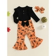 thumbnail image 3 of Suealasg Newborn Baby Girl 3Pcs Halloween Outfits Long Sleeve Romper +Pumpkin Spider Print Long Pants+Headband Set 3 6 9 12 Months Infant Girl Halloween Clothes, 3 of 7