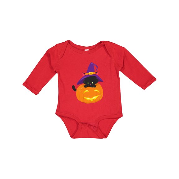 Inktastic Black Cat, Pumpkin, Cat With Witch Hat, Halloween Boys or Girls Long Sleeve Baby Bodysuit