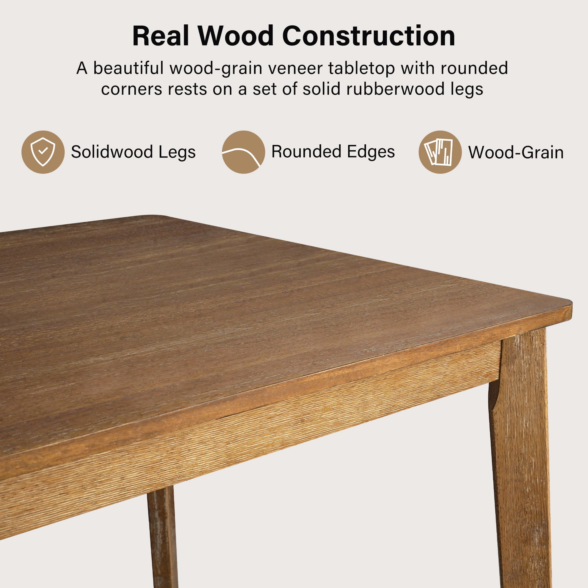 KithKasa 47" Farmhouse Dining Table, Mid Century Modern Round Dining Table for 4-6 Person, Wooden Legs, Leisure Coffee Table for Kitchen Dining Room
