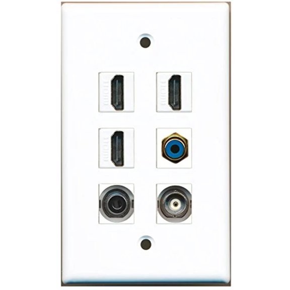 RiteAV - 3 HDMI 1 Port RCA Blue 1 Port 3.5mm 1 Port BNC Wall Plate