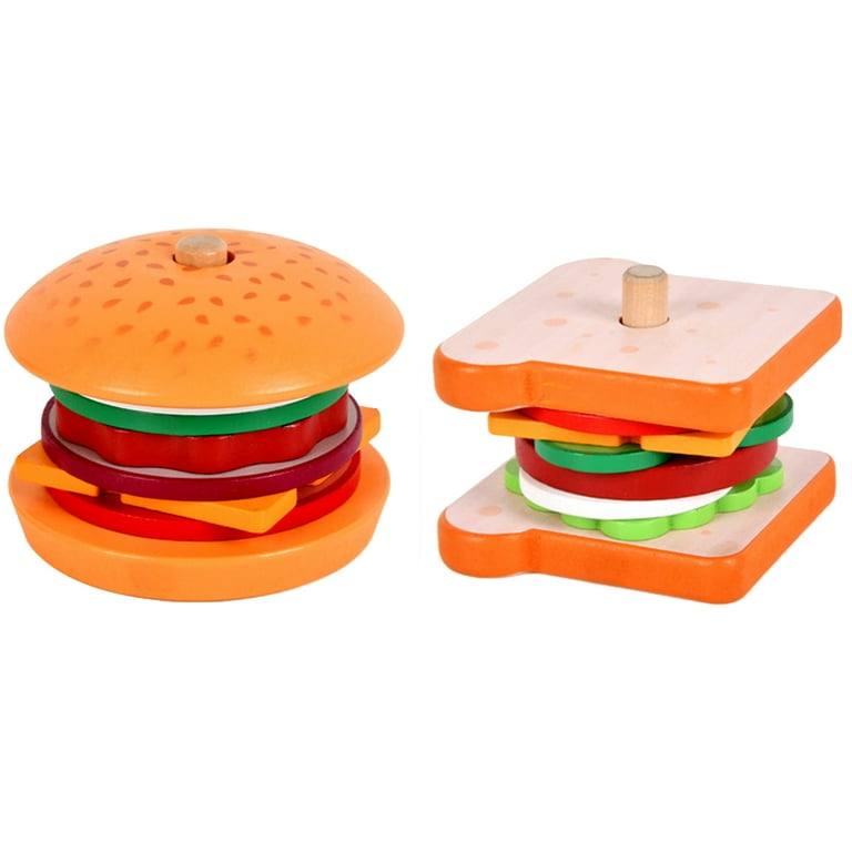 Montessori Mama Stacking Hamburger Toy, Create a Burger Sequencing Stacker,  Food Stacking Toys Hamburger, Multi Cultural Play Food Sorting Toy