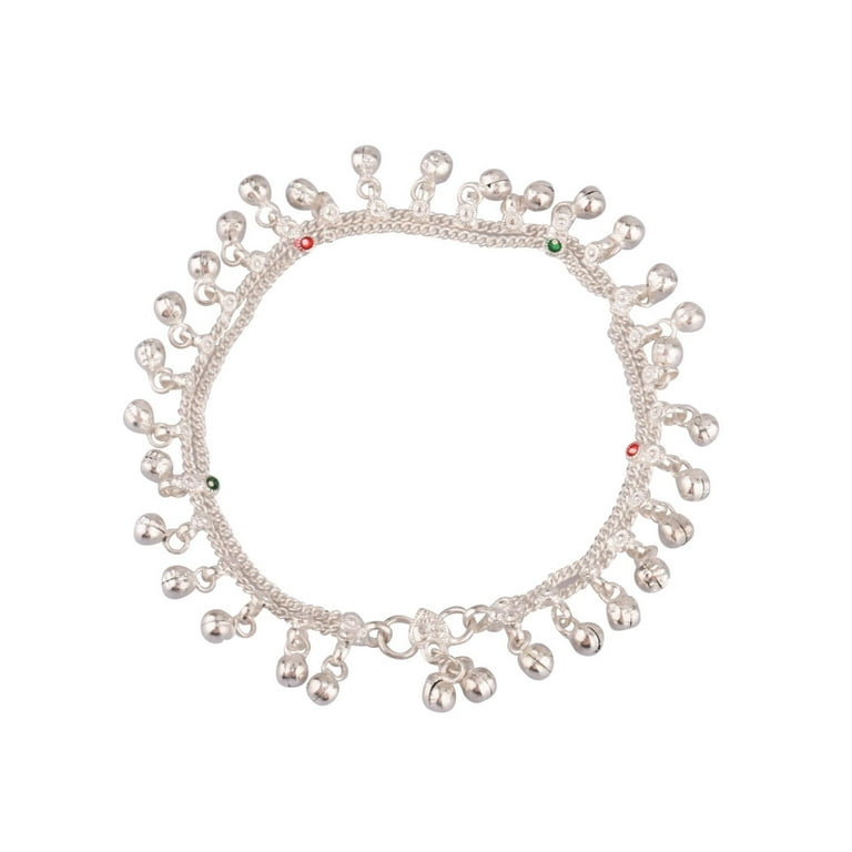 Efulgenz Indian Anklets with Bell Charms Silver Tone Ankle