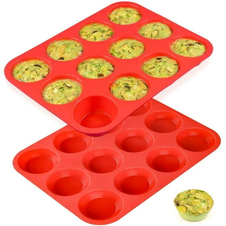 

12 Cups Silicone Muffin Pan - Nonstick BPA Free Cupcake Pan Regular Size Silicone Mold