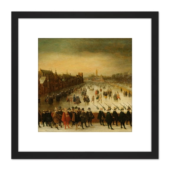 Van Breen Vijverberg Hague Winter Prince Maurits 8X8 Inch Square Wooden Framed Wall Art Print Picture with Mount