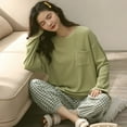 thumbnail image 2 of Women's Cotton Sleepwear Fall Sets For Women Casual Crewneck Plaid Pajama Tops Loose Fit 2 Loungewear Wide Leg Pants With Pocket XL, 2 of 5