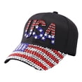 thumbnail image 4 of WUANDIXFA Hats for Men Baseball Cap Low Brimmed Baseball Cap Adjustable Unisex Baseball Cap National Flag Star and Rhinestone,Black,One Size, 4 of 4