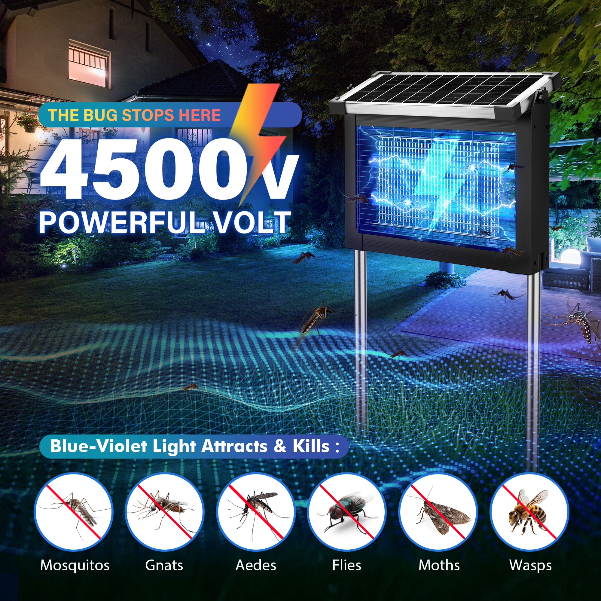Reppiss Solar Bug Zapper Outdoor, 1 Acre Mosquito & Fly Killer Lamp, Waterproof Insect Control for Garden, Patio