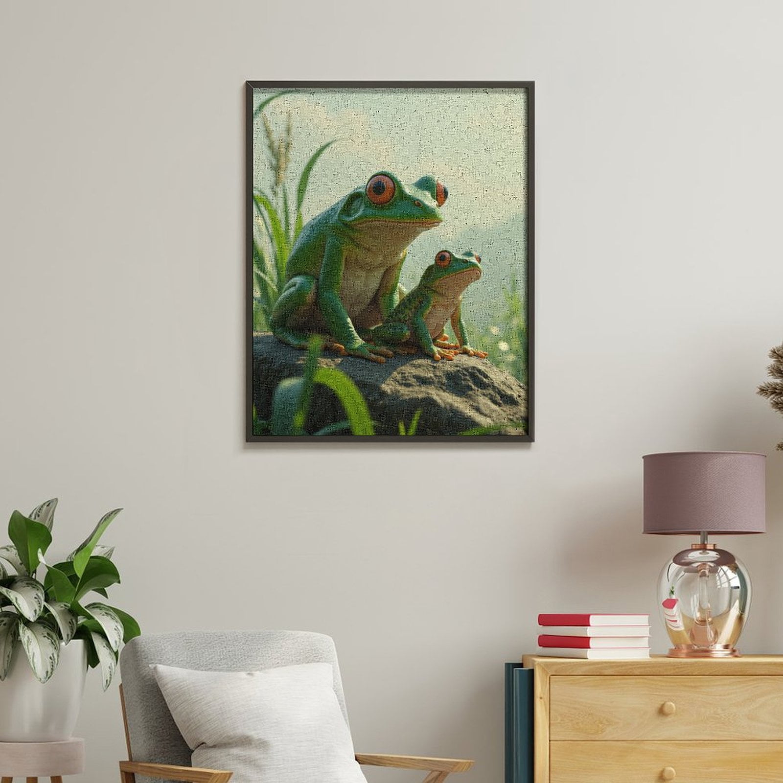 Paint by Numbers Kit for Adults, Frogs On Rock Green Landscape Paint by Numbers, Easy Paint by Numbers Kit for Adults Beginner, DIY Adult Paint by Number Kits on Canvas, Home Decor
