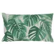 19" Green and White Tropical Leaves Printed Rectangular Throw Pillow