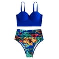 thumbnail image 3 of KaLI_store High Waisted Swimsuits for Women Women's Cheetah Bikini Set High Cut Adjustable Tie Bathing Suit Cutout Two Piece Swimsuit Swimwear Blue,S, 3 of 5