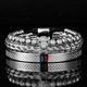 thumbnail image 1 of Pulsera trenzada hecha a mano de lujo para hombres, pulsera de acero inoxidable con cabeza de leopardo, esmalte verde y rojo, joyería de pavé CZ, envío directo, 1 of 4