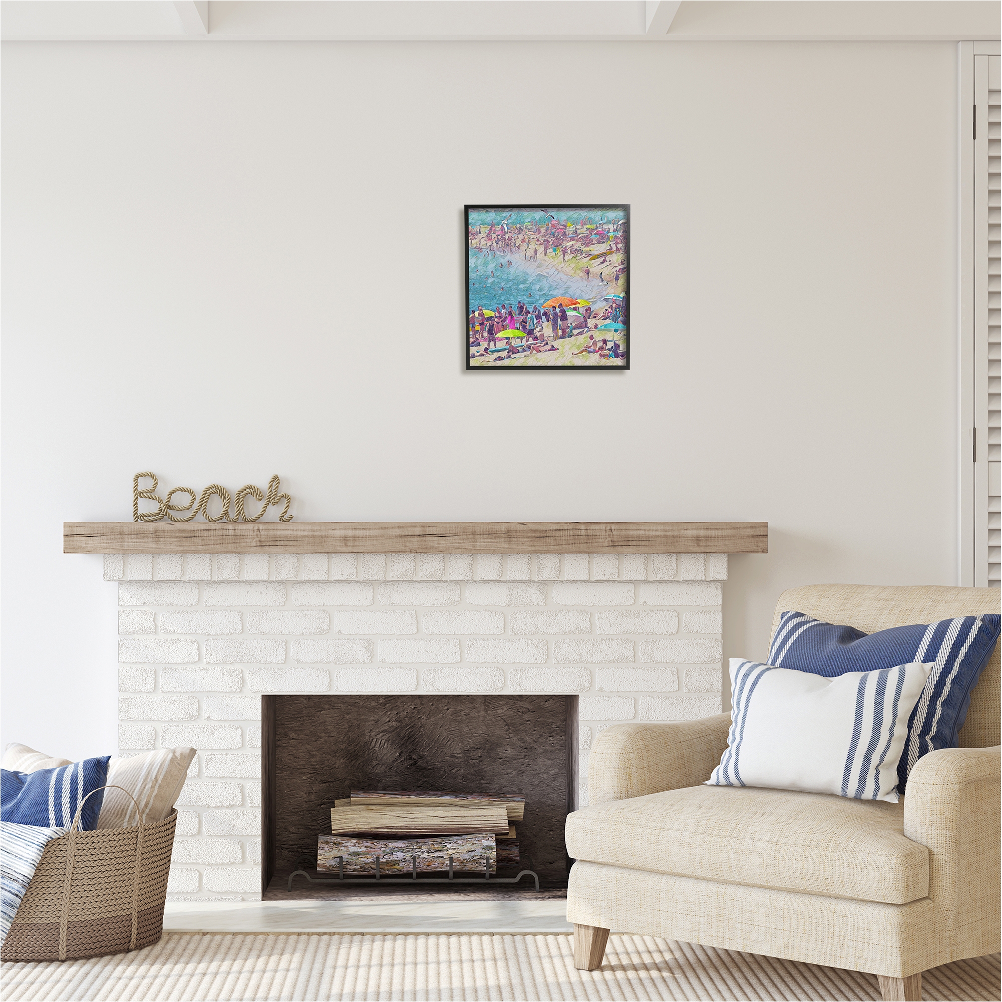Stupell Industries Abstract People on Beach Landscape Painting Black Framed Art Print Wall Art, 17 x 17