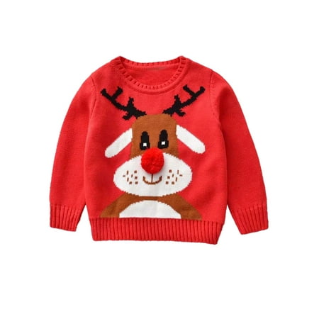 

Sunisery Christmas Kids Baby Boys Girls Knitted Sweater Winter Elk Printed Long Sleeve Pullover Sweater Tops Red A 18-24 Months
