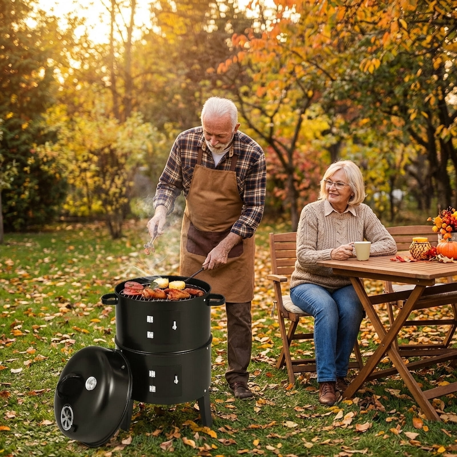 Biotree 3-in-1 Charcoal BBQ Grill Cambo with Built-in Thermometer Outdoor Cooking Patio Summer Party