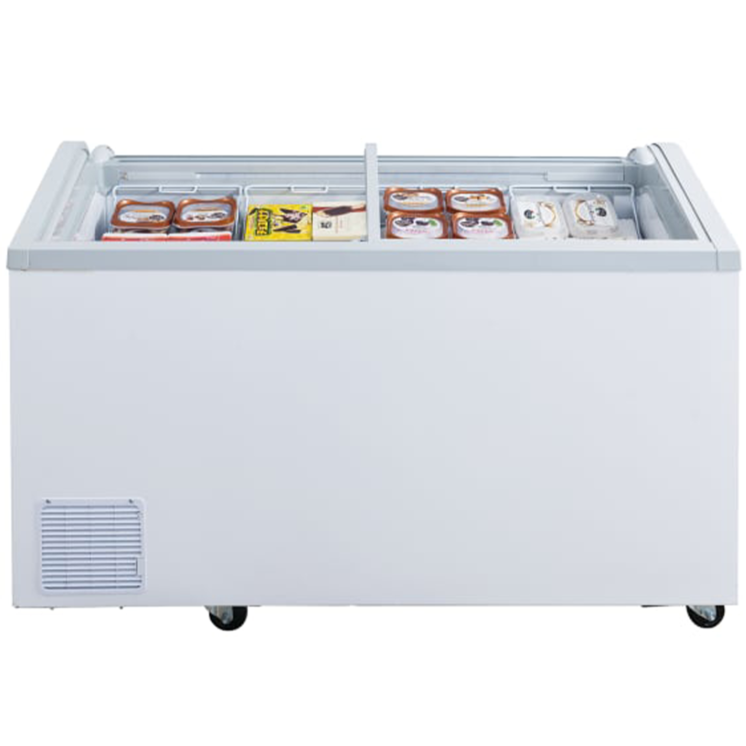 12 Cu.Ft. 56 in. Chest Freezer, Glass Sliding Door Freezer, NSF Certified, White Showcase Freezer Curved Display